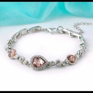 Pink Heart Crystal Bracelet Womens Rhinestone Bangle Silver Fashion Jewelry New